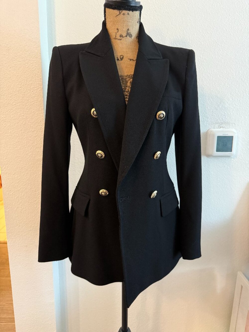 Zara Black Double Breasted Blazer S NWT Crest Buttons